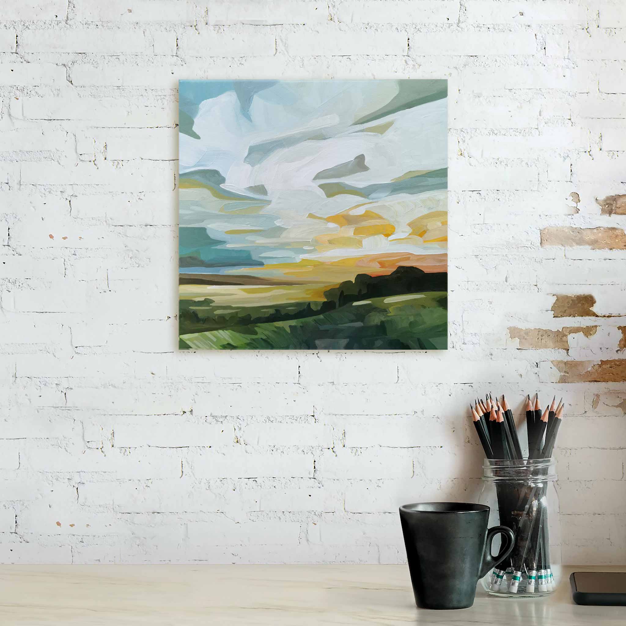 landscape acrylic paintings of warm sunrise and golden horizon painting on canvas