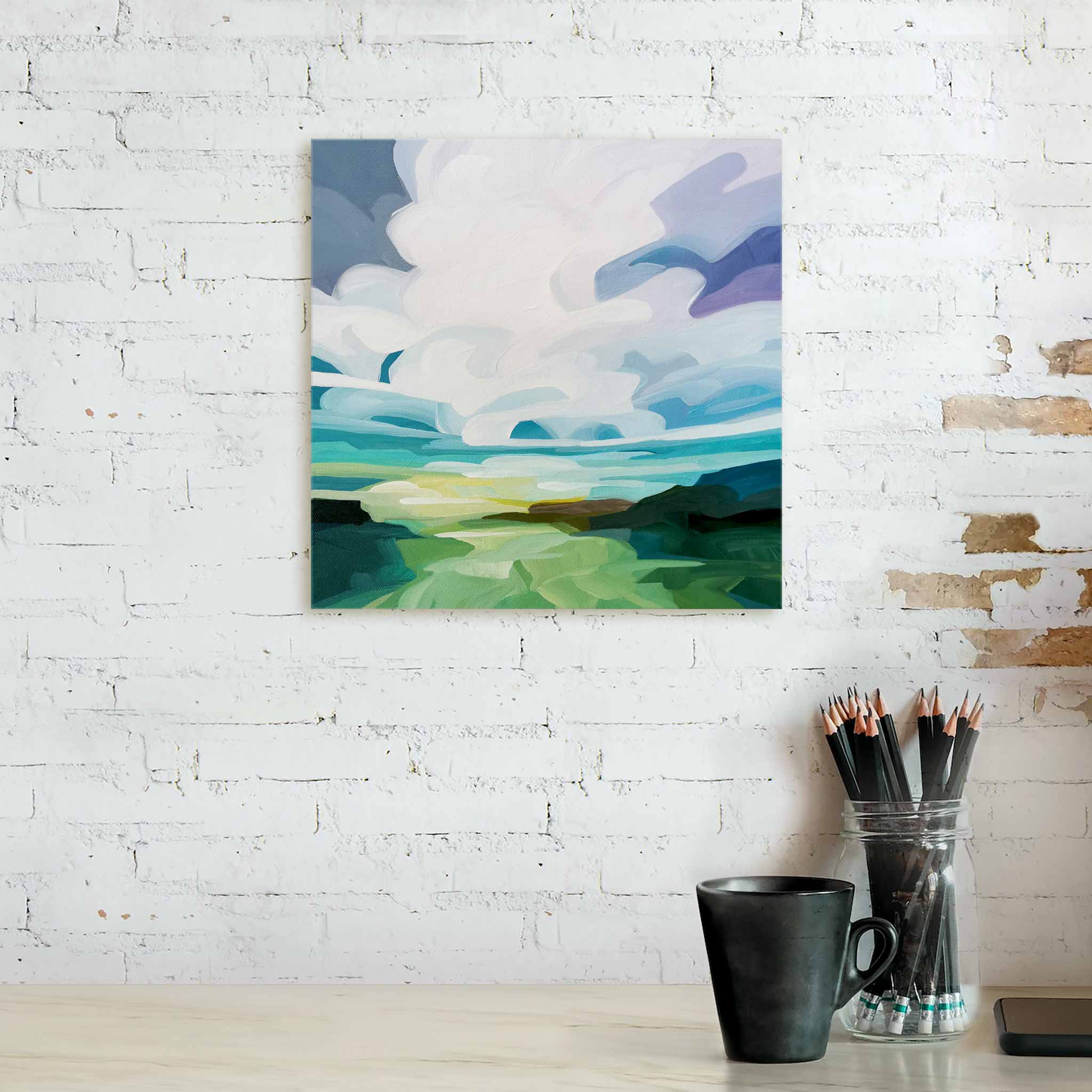 landscape acrylic paintings with turquoise and purple pastel sunset sky painting on canvas