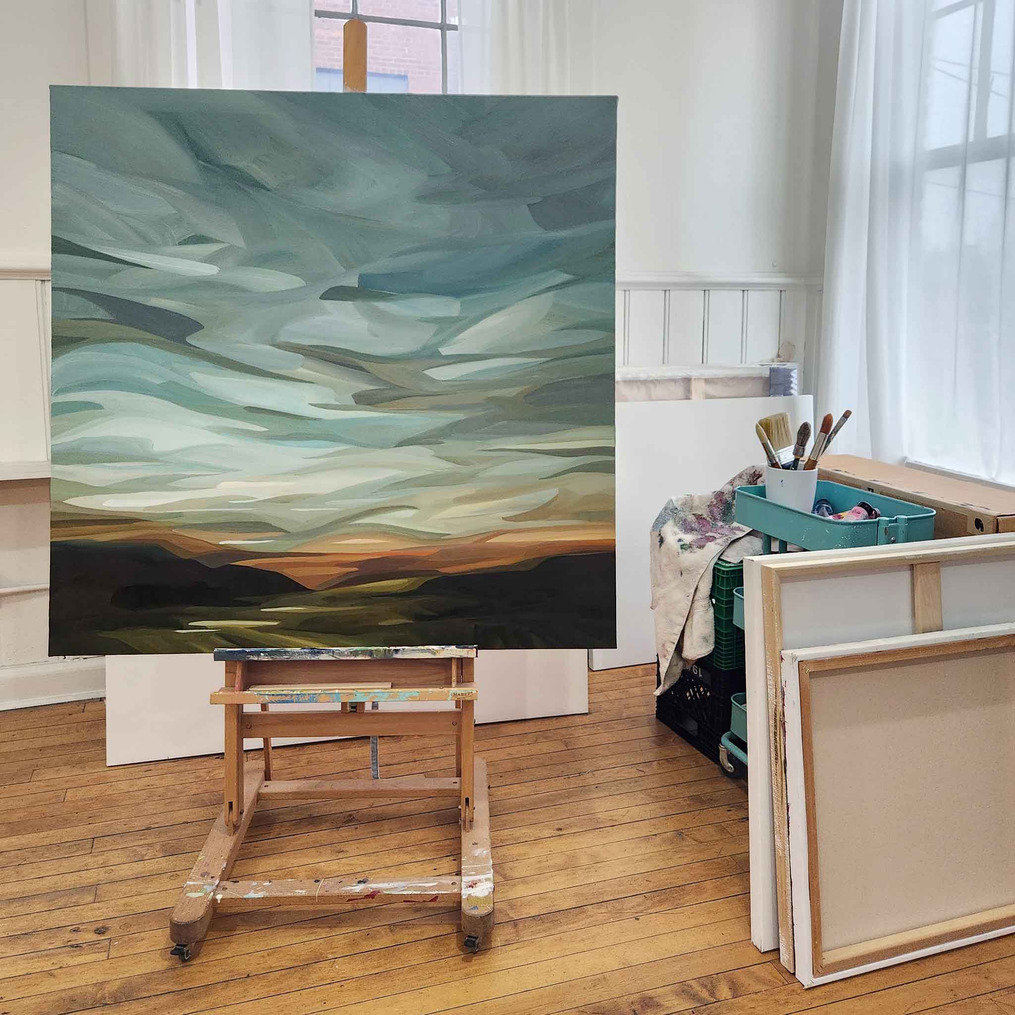 oversized shimmering abstract sky painting