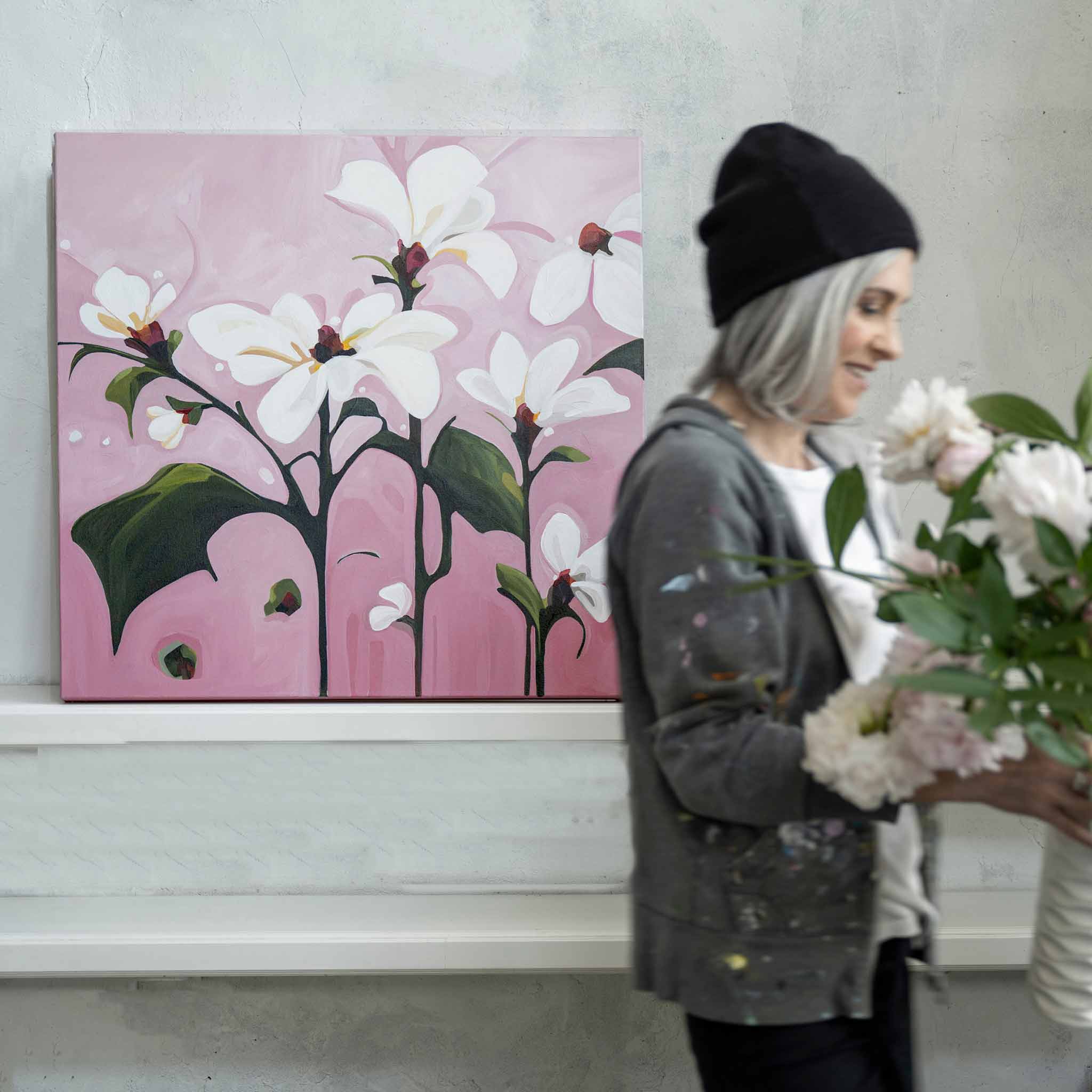 pink flower painting with Susannah Belasby