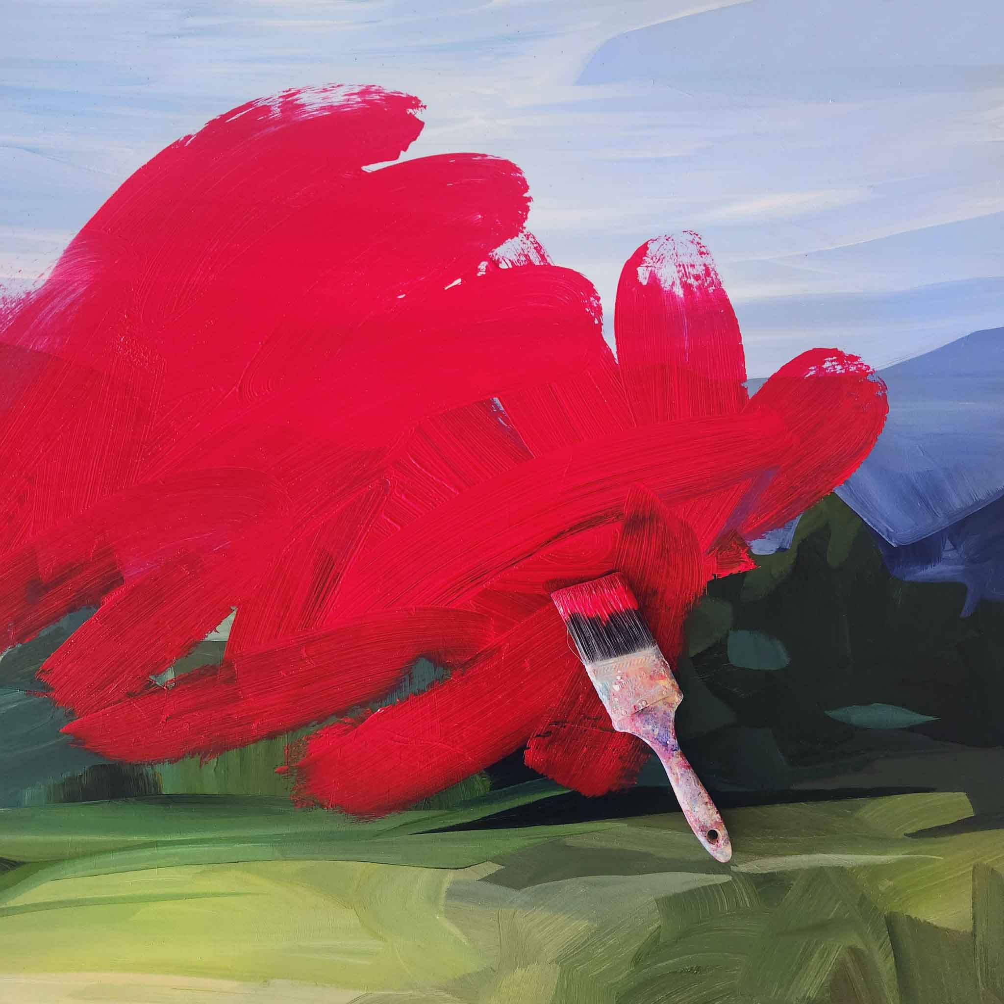 red acrylic underpainting as overpainting