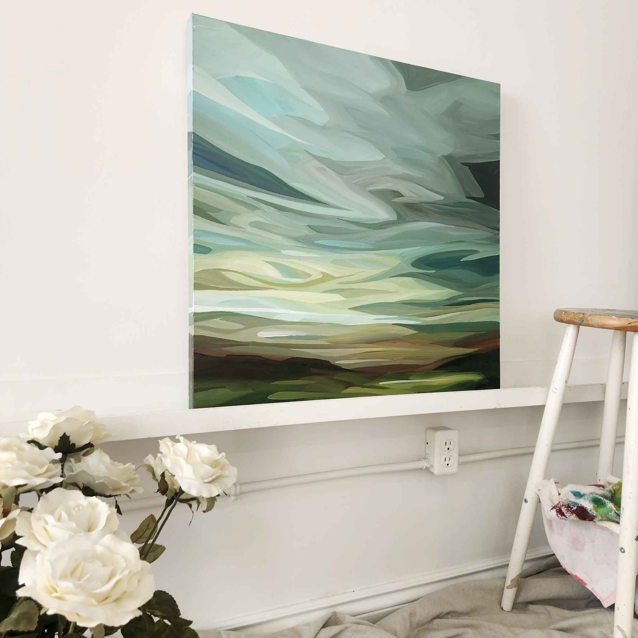 sea green abstract sky painting on canvas