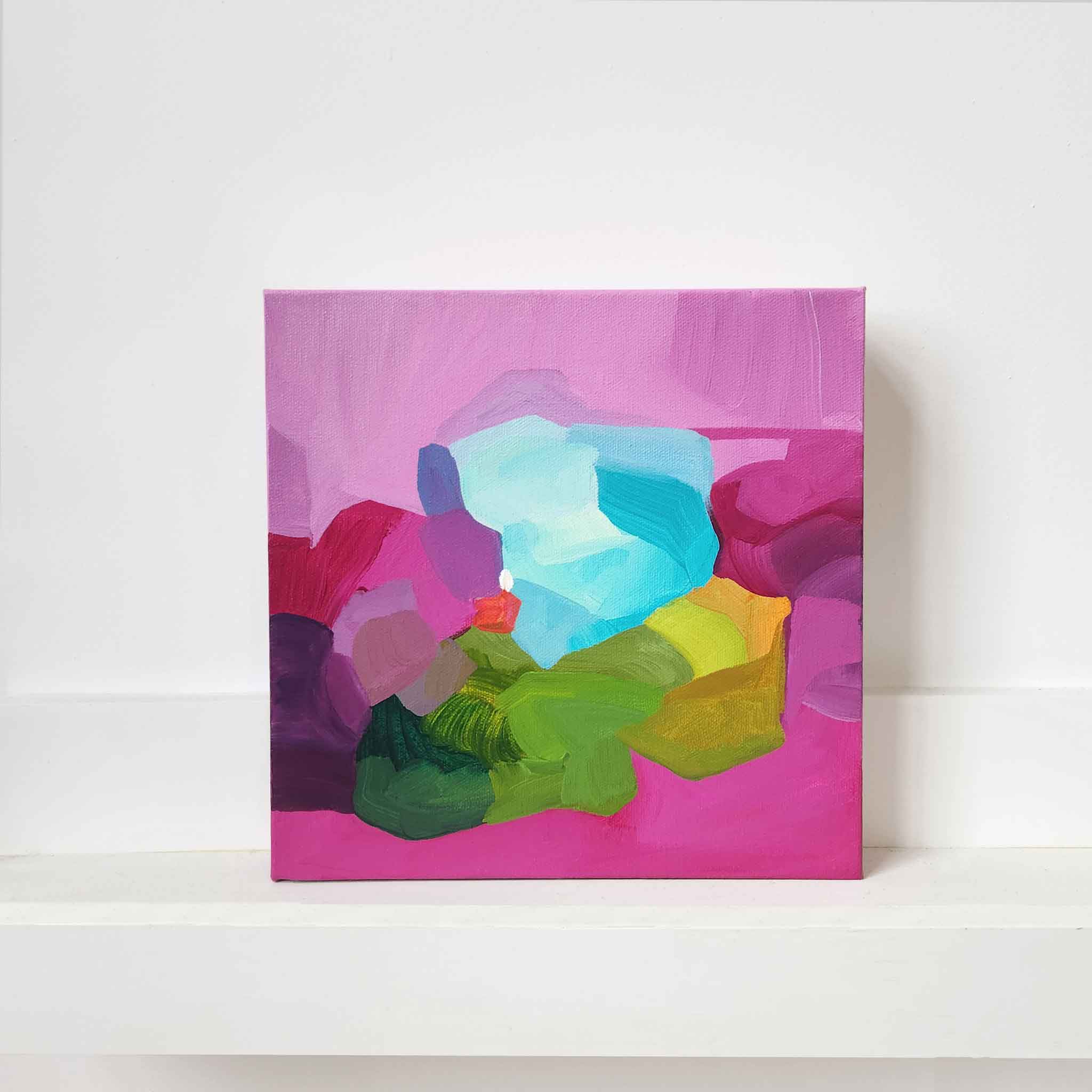 10x10 hot pink abstract painting by Canadian abstract artist Susannah Bleasby