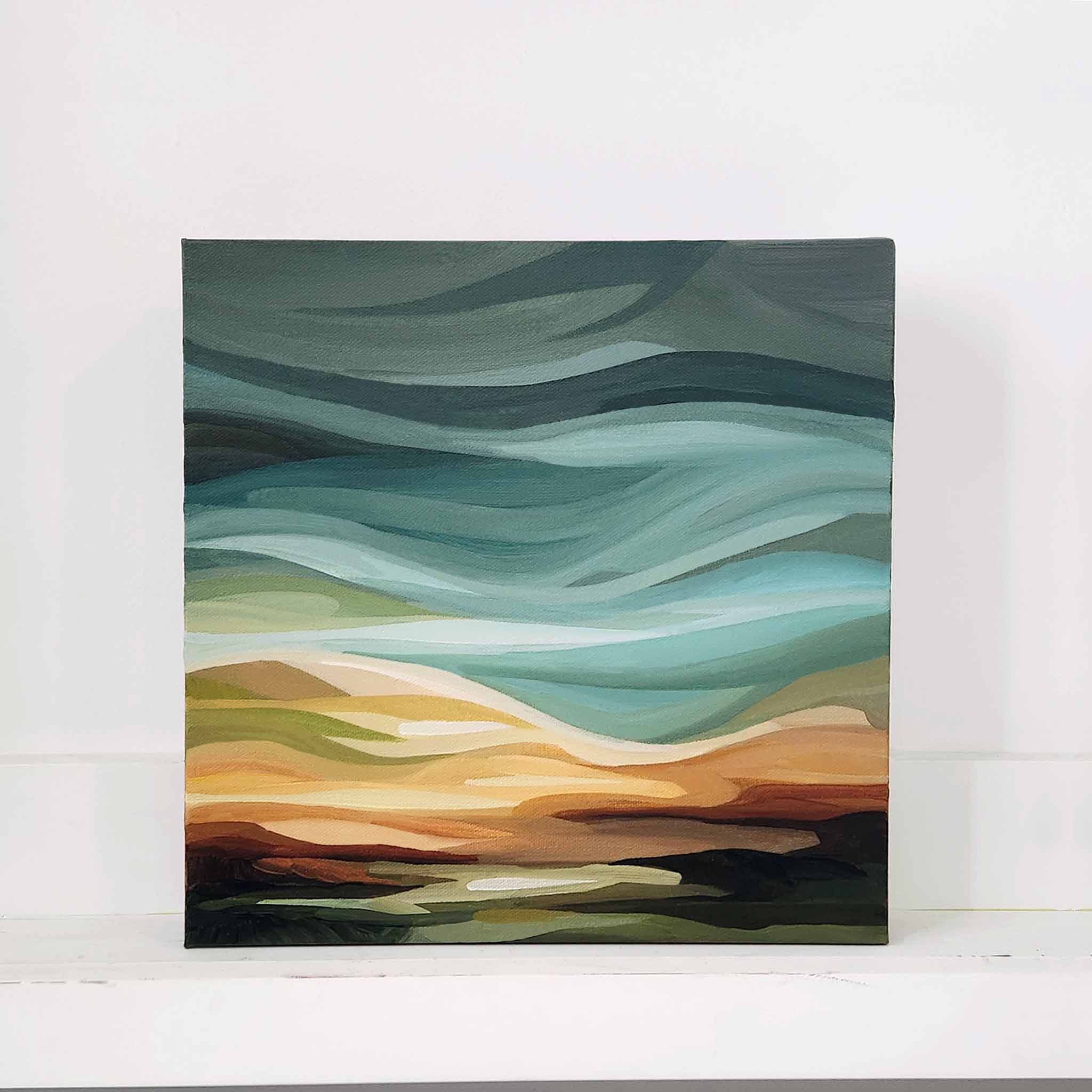 teal green golden abstract sky painting 12-5