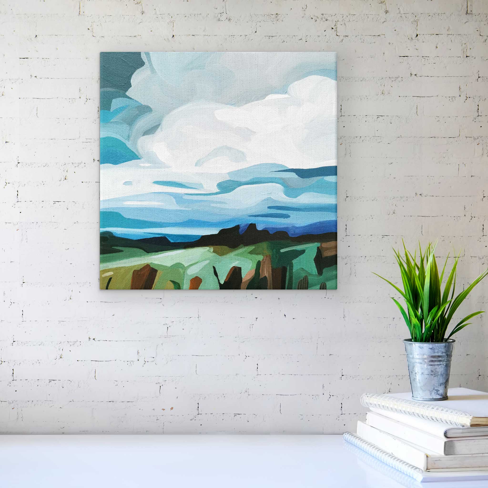 Original abstract landscape paintings 12x12 Lakelands 12-14 by Canadian abstract artist Susannah Bleasby