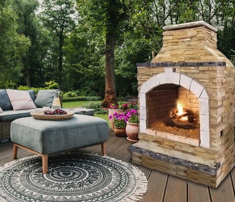 Cal Flame Outdoor Fireplace Cozy Backyard