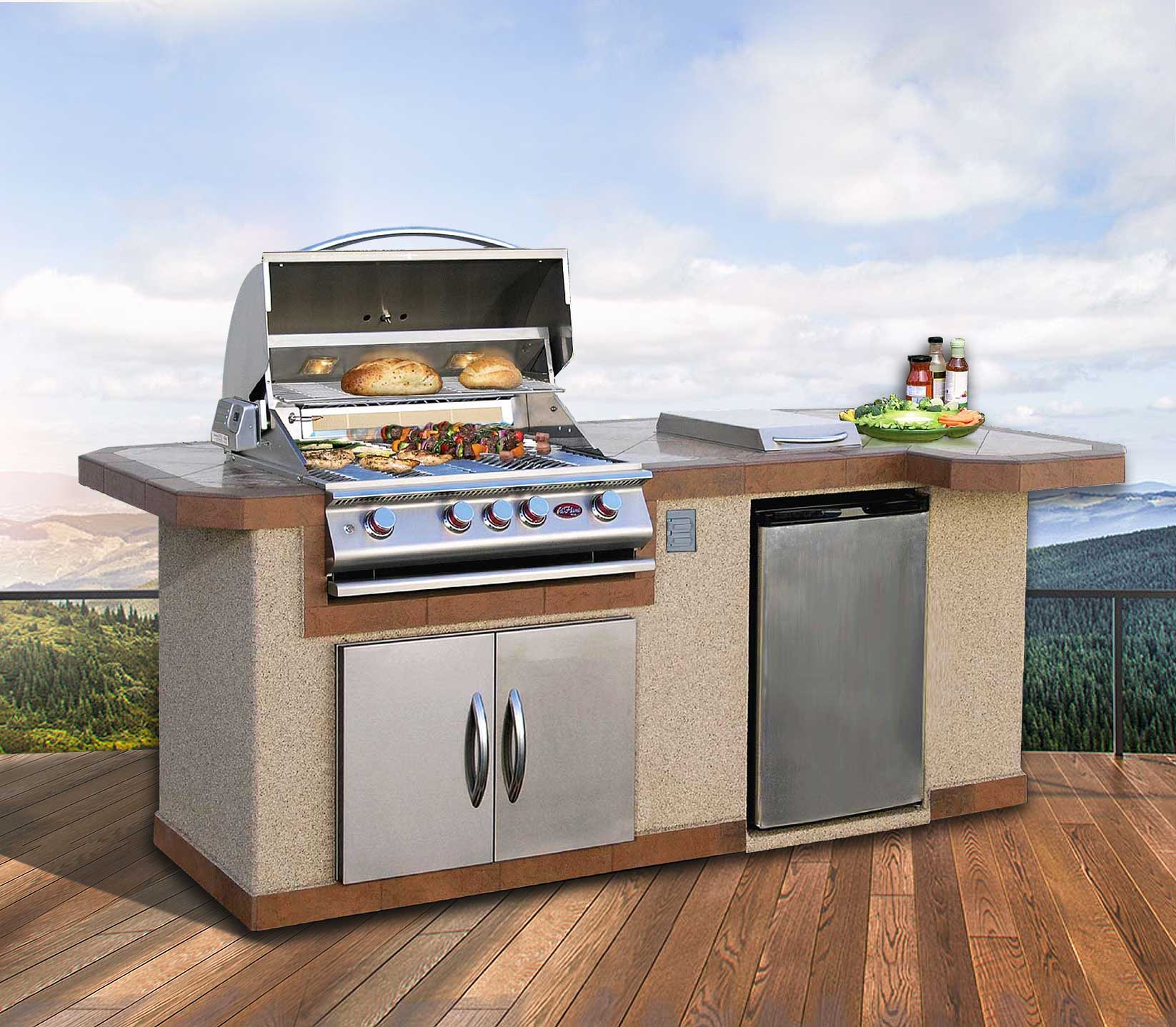L Shaped Bbq Island With P4 Grill And Refrigerator By Cal Flame Lbk820