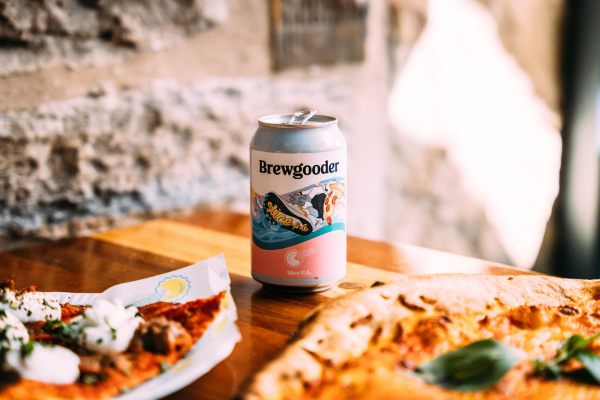 Civerinos Pizza with Brewgooder Slice P.A. can