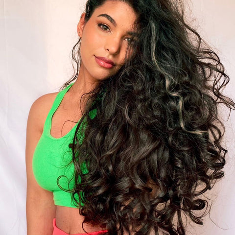 Woman with long curled hair