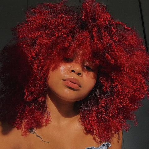 Red dyed curly hair
