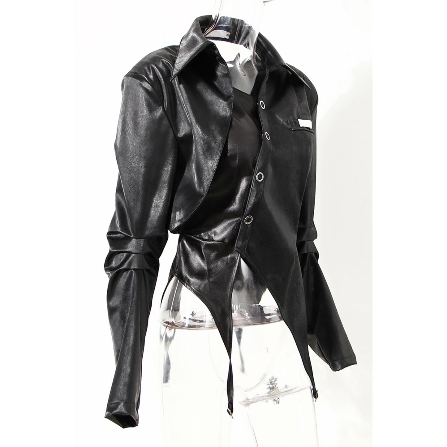 Asymmetrical Hem Cutout PU Leather Jacket