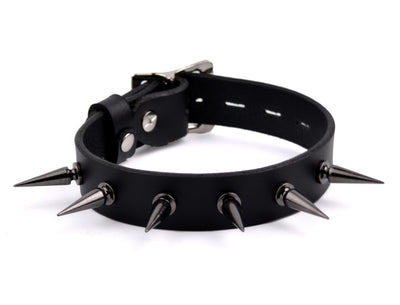 Deluxe heavily spiked black leather bondage collar bdsm heavy