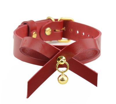 Americana Red Leather Bow Collar with Rose Gold Kitten Bell – Mercy  Industries