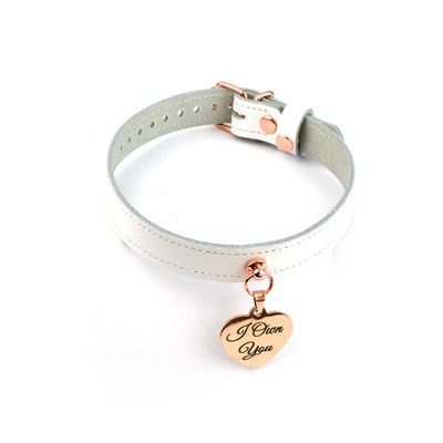 Black Leather Amare Day Collar with Custom Engraved Rose Gold Love Hea –  Mercy Industries