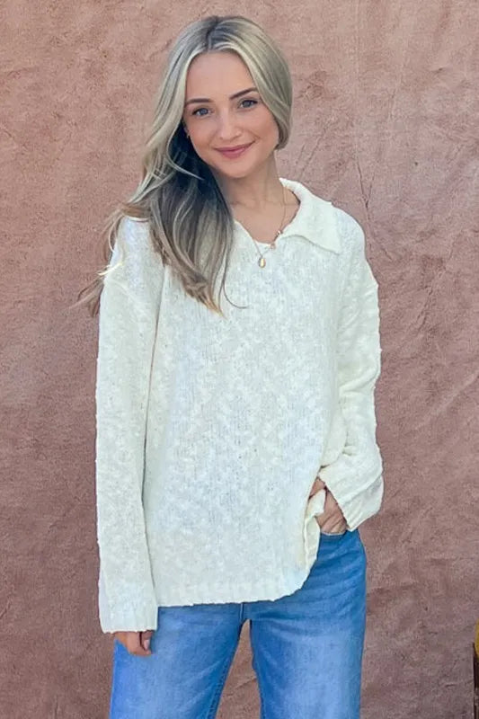 And The Why Textured Basic Collar Neck Sweater Pullover