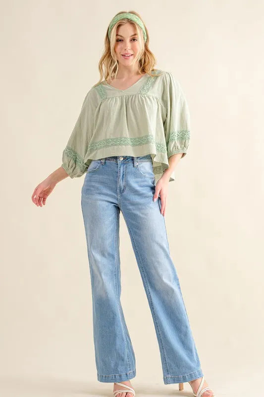 And The Why Lace Detailed V Neck Blouse Top