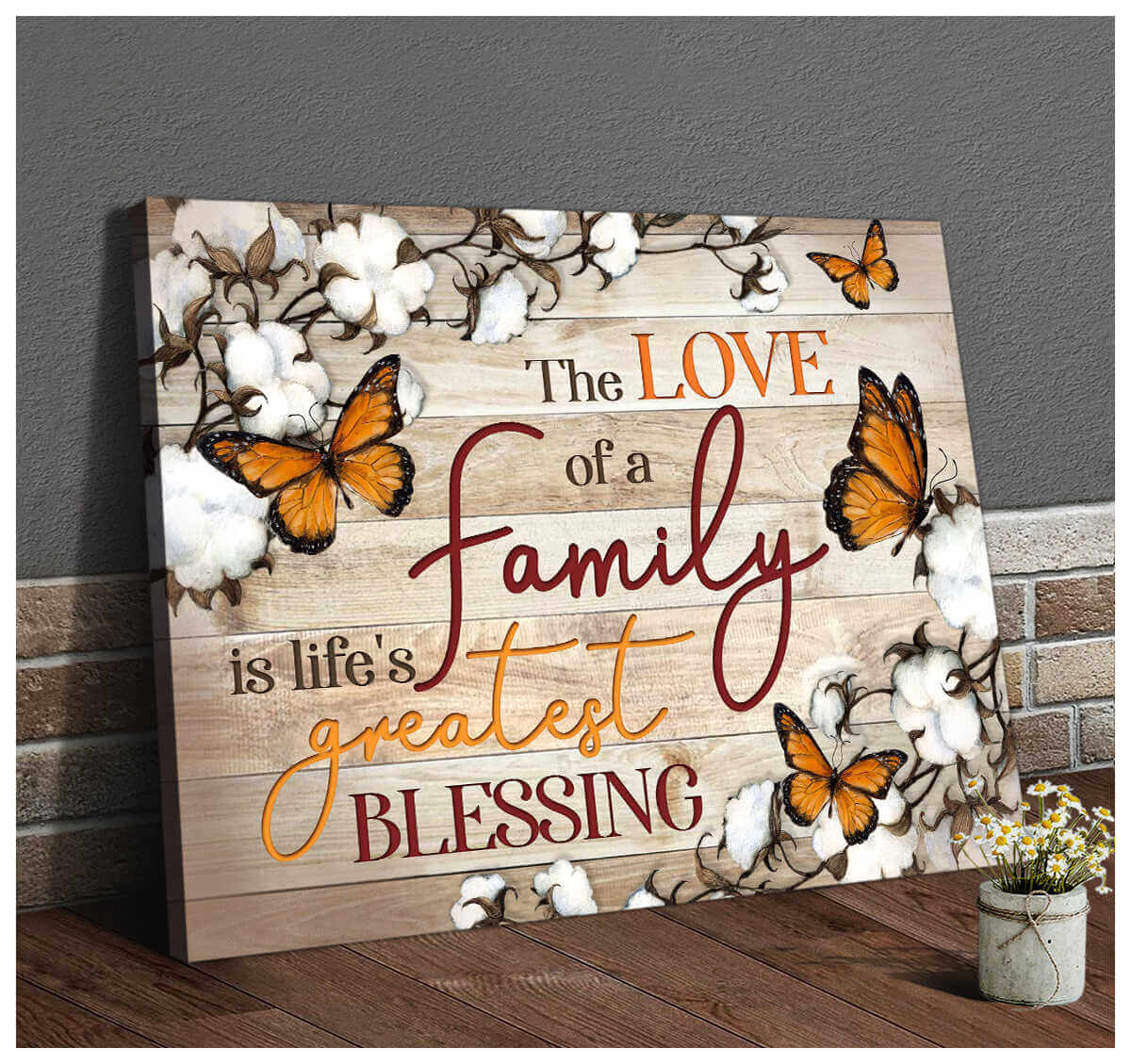 Cotton Flowers and Butterflies Canvas The love of a Family Wall Art Decor