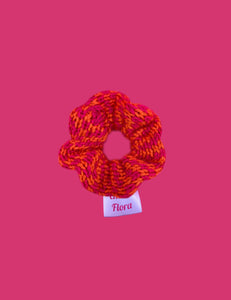 Mini Knitted Scrunchie - Zigzag - Hot Pink and Orange