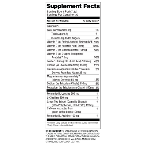 Vitapod Sports+ Green Apple Nutrition Label