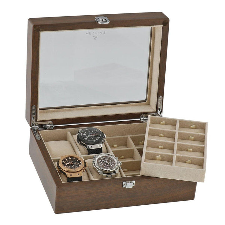 Light Burl Walnut Solid Top Collectors Box for 4 Watches and 16 Pair ...