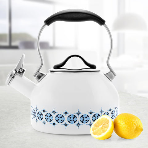 talavera teakettle on counter with lemon slices