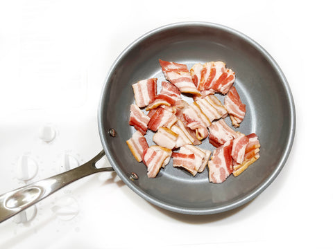 bacon cooking in 10 inch coated fry pan