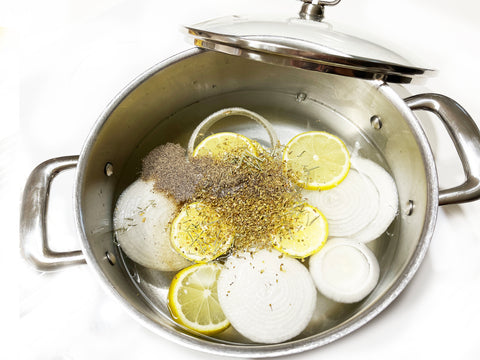 water added to induction 21 stockpot to poach chicken