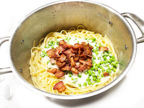 add bacon to sauce and pasta in id 21 6 qt stockpot