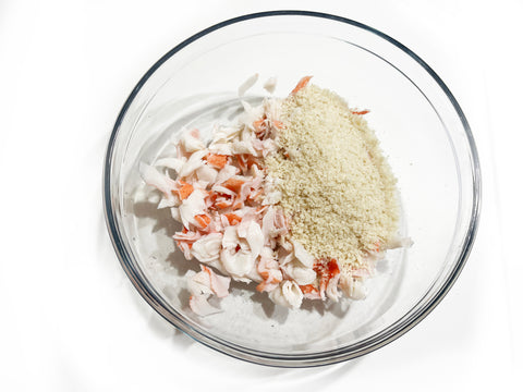 crab and breadcrumbs in bowl for crabcakes