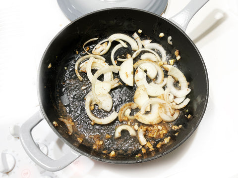cooking onions and garlic in saute skillet