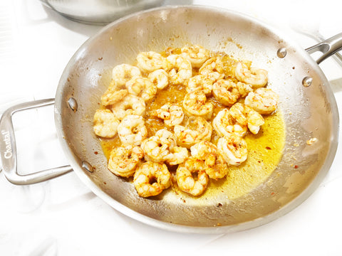 cook shrimp for summer risotto in 3clad uncoated 10 inch pan