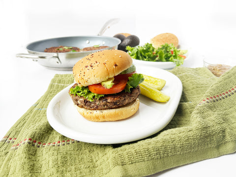 earth day veggie burgers in ID21 stainless steel 11 inch coated pan