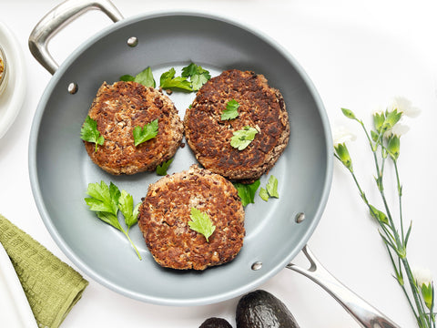 final earth day veggie burgers cooked in induction 21 ceramic coated fry pan 11 inch