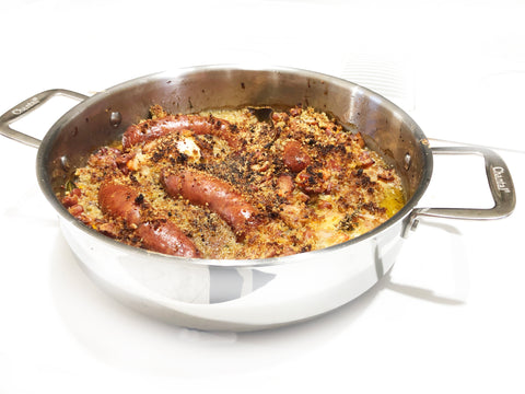 taking cassoulet recipe in 5 at 3 clad polished sauteuse out of the oven