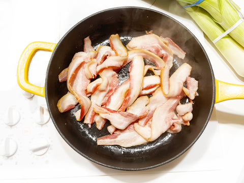 frying bacon in 4 qt cast iron skillet for spaghetti