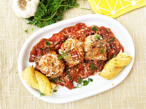 chicken meatball parmesan plated cooked in 12.5 in coated induction 21 fry pan