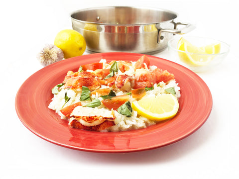 poached plated butter lobster with tomatoes cooked in 5 quart induction 21 stainless steel sauteuse