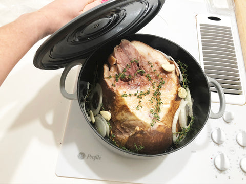 putting lid on dutch oven before oven ham recipe