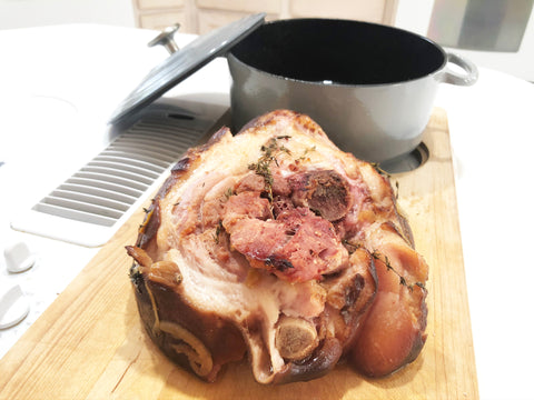 remove ham from 5 quart dutch oven and allow to cool