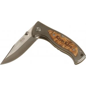 Pocket knife engravable wood handle
