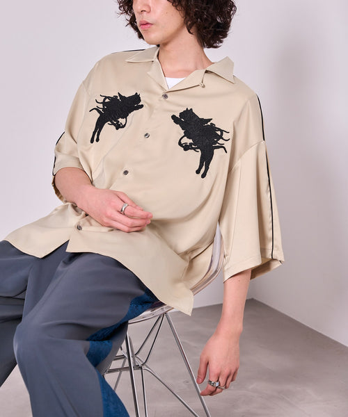 【JUNRed】 ヴィンテージライクフロント刺繍スカシャツ ユニセックス ベージュ系(28) S ジュンレッド シャツ・ブラウス トップス