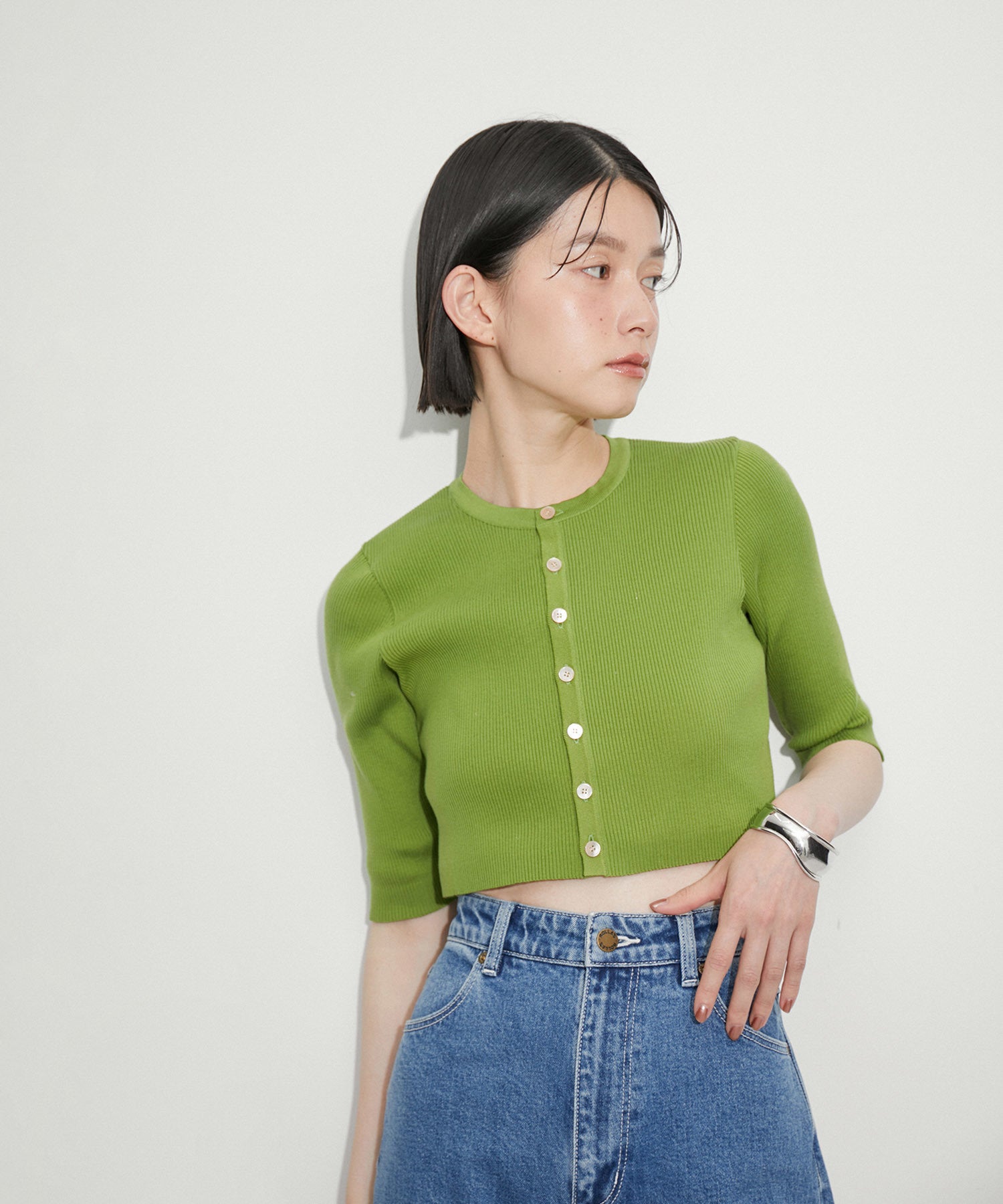 AURALEE(オーラリー)】GIZA HIGH GAUGE RIB KNIT SHORT CARDIGAN 