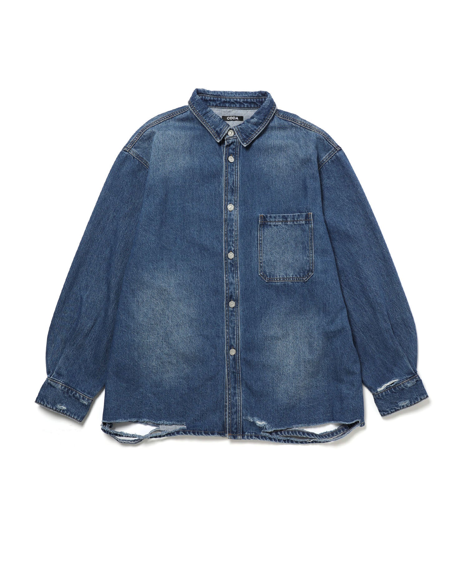 CODA/コーダ】 DESTORYED AGING OVERSIZED DENIM SHIRT ｜ ADAM ET 