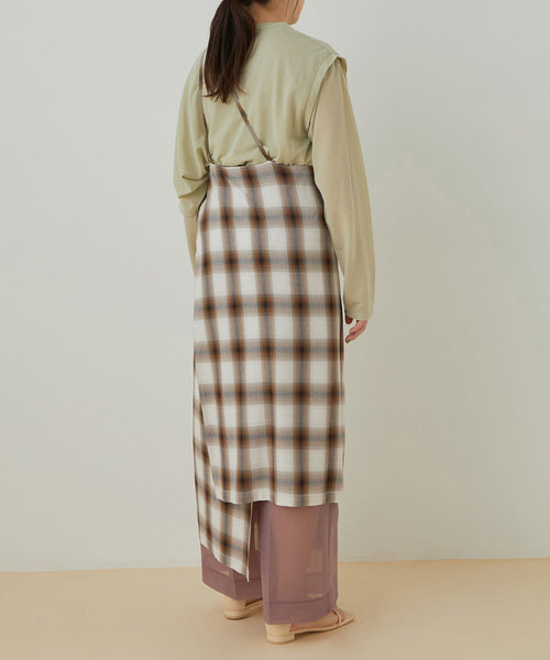 【新品】pheeny omble check apron dress Brown