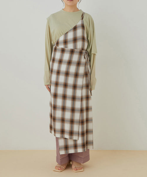 ADAM ET ROPÉ FEMME / 【PHEENY】Rayon ombre check apron dress