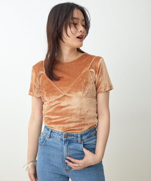 新作人気 ベースレンジベロアトップス Tシャツ/カットソー(七分/長袖 