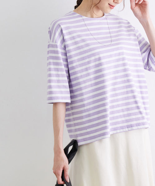 ROPÉ PICNIC / 【ラク美Tee】【TRUE COTTON】ボーダーハーフスリーブＴ