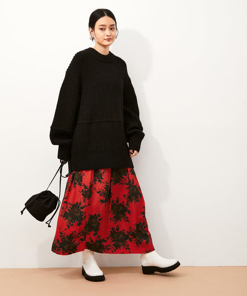 ガニー Printed Crepe SKIRT ラップスカート ロング 34 赤