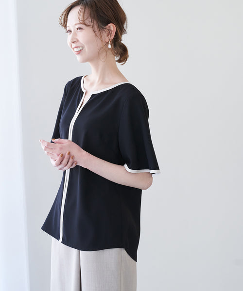 CLOTH\u0026CROSS チャイブpt.バンドカラー パイピングシャツ パープル ...