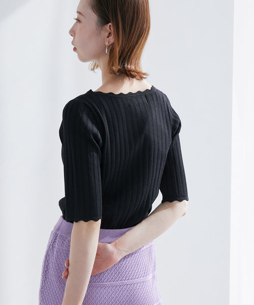 ROPÉ PICNIC / Beauty knit/スカラップネックハーフスリーブニットプル